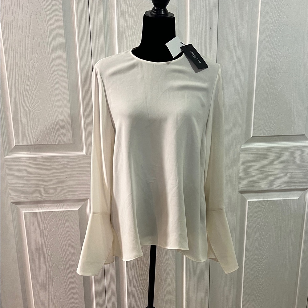 New Lafayette 148 Cream Bell Sleeve Silk top
